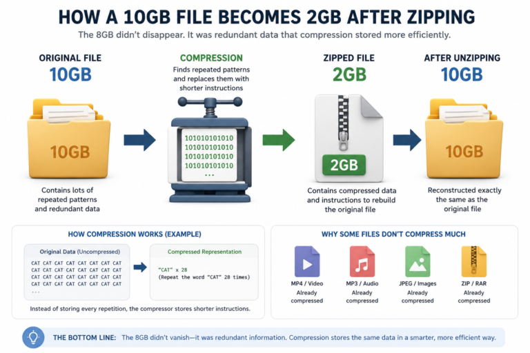 How Does a 10GB File Become 2GB After Zipping? Where Did the Other 8GB Go?